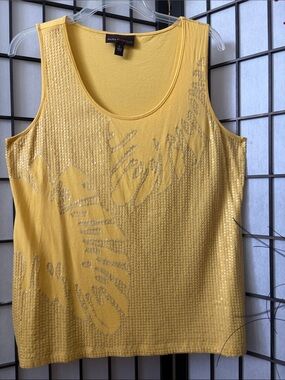 Dana Buchman Yellow Sequin Scoop Neck Tank